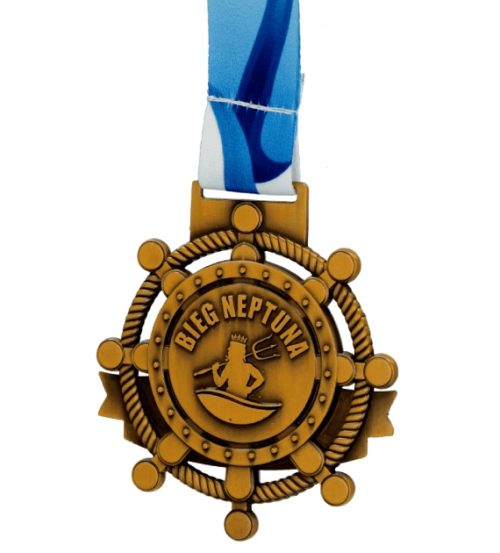 Medal odlewany bieg neptuna w kształcie steru statku w kolorze antyczne złoto