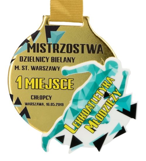 Medal z nadrukiem q-medals Premium-Mistrzostwa dzielnicy Bielany - połaczenie metalowego medalu z plastikowym elementem z nadrukiem
