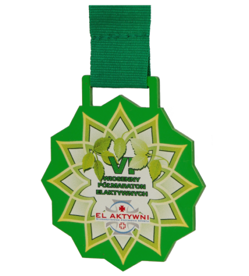 Medal na VI Wiosenny Półmaraton Elaktywnych to kolorowy medal z serii Q-Medals - bok