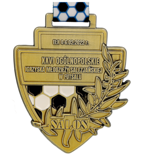 Medal odlewany na XXVI Ogólnopolskie Mistrzostwa Młodzieży Salezjańskiej w futsalu - złoto przód