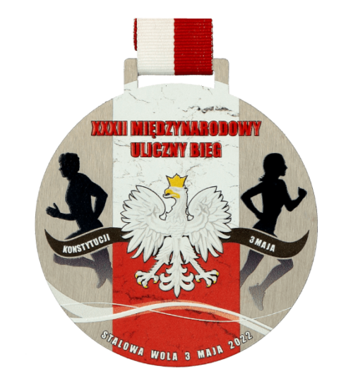 Medal na Międzynarodowy Uliczny Bieg 3 Maja wykonany w technologii Q z doprecyzowanymi szczegółami - przód