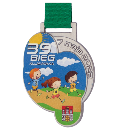 Medal na Bieg Kujawiaka z kolorowym nadrukiem dla dzieci - bok