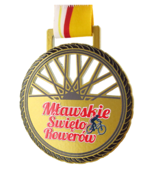 Medal na Mławskie Święto Rowerów cięty laserowo z kolarskim motywem - bok