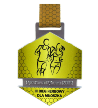 Medal Sportowa Dębowa 2022 wykonany z odlewu o geometrycznym kształcie z kolorowym nadrukiem UV oraz zdobieniem z motywem nawiązującym do dyscypliny - przód