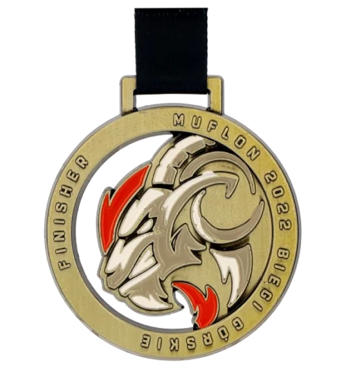 Medal na Biegi górskie Muflon o okrągłym kształcie z ciekawym zdobnictwem - przód