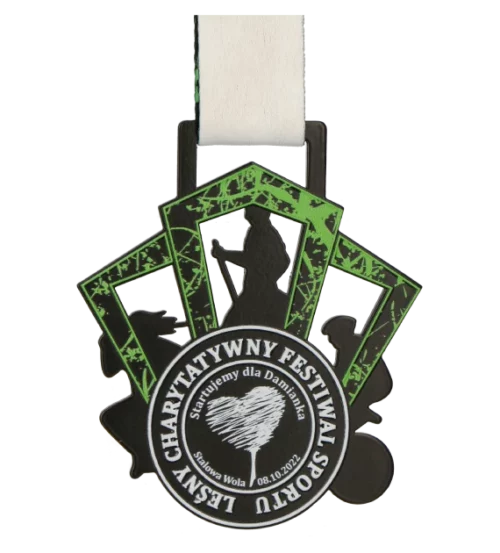 Medal na Leśny Charytatywny Festiwal Sportu cięty laserowo z kolorowym nadrukiem UV - przód