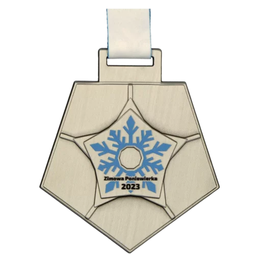 Srebrny Medal z Wydrukowanym Niebieskim Płatkiem Śniegu