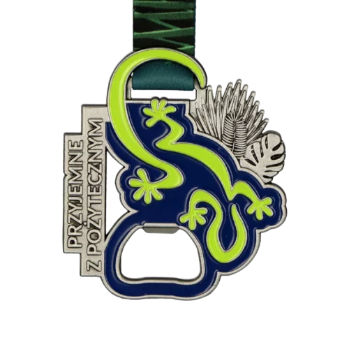 Medal w Kształcie Jaszczurki w Kolorze Granatowo- Seledynowym