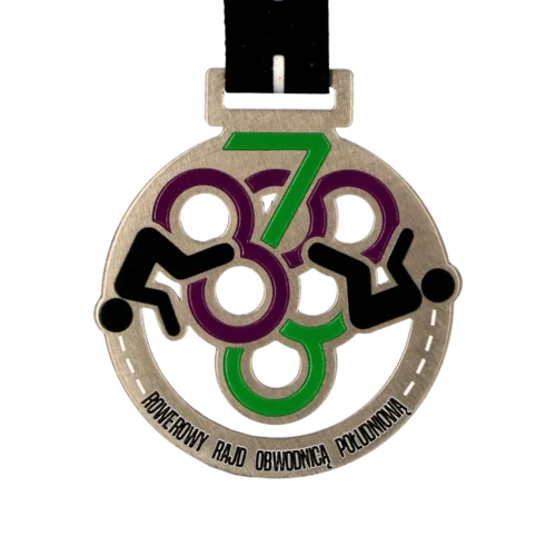 Medal Srebrny, Okrągły z Kolorowym Nadrukiem w Motywie Rowerowym