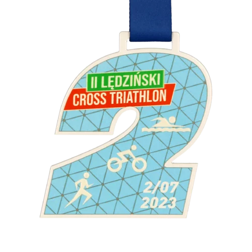 Niebieski Medal w Kształcie Liczby 2 Lędziński Cross Triathlon 2023